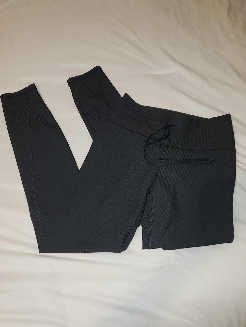 Ribbed High-Waist Leggings with Drawstring